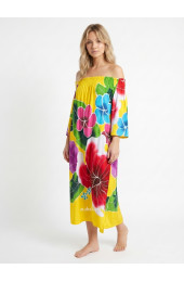 Hand Painted Rayon Off Shoulder Dress